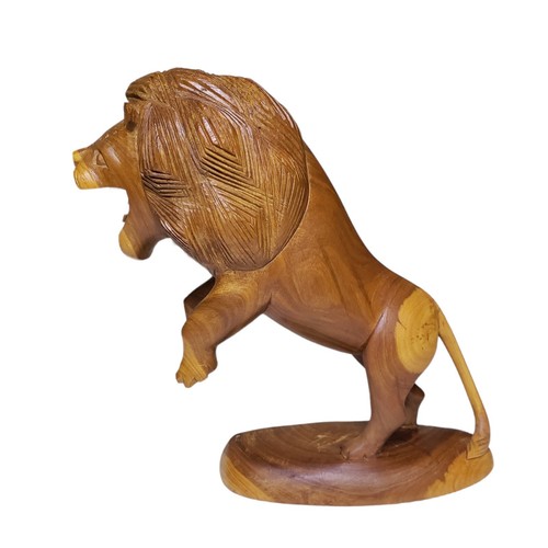 Hand Carved Teak Wood Lion Sculpture - Mid Century Modern - photo 3
