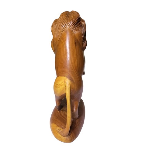 Hand Carved Teak Wood Lion Sculpture - Mid Century Modern - photo 4
