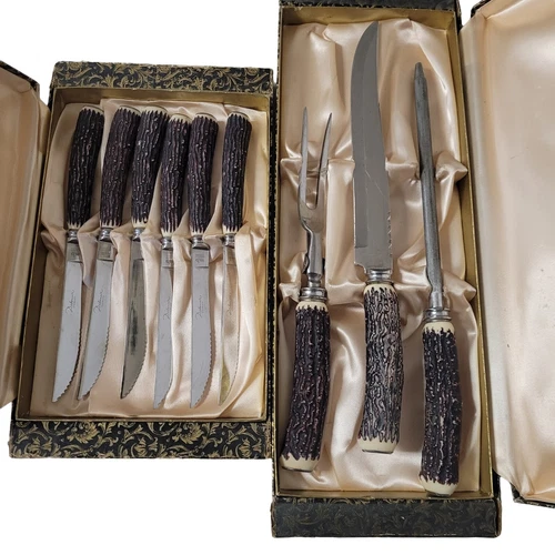 Vintage MCM Debonair Carving Set & 6 Steak Knives