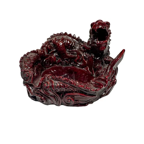 Vintage Chinese Dark Red Resin Dragon Ashtray