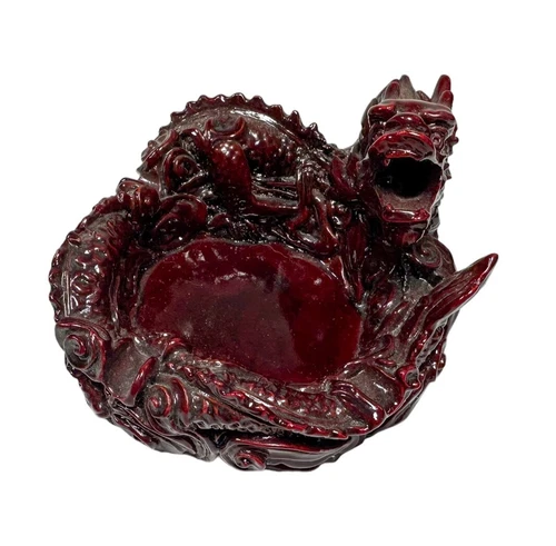Vintage Chinese Dark Red Resin Dragon Ashtray - photo 2