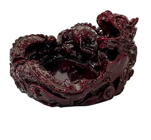 Vintage Chinese Dark Red Resin Dragon Ashtray - photo 4