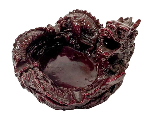 Vintage Chinese Dark Red Resin Dragon Ashtray - photo 5