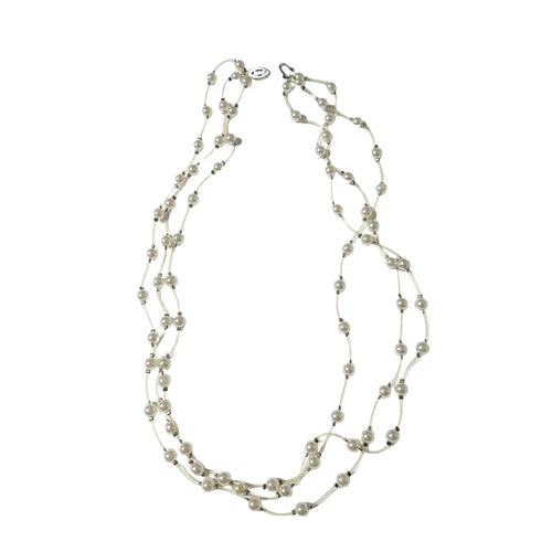 Vintage Jewelry Marked G Silver Glass Faux Pearl Necklace