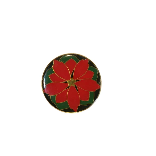 Hallmark Christmas Lapel Brooch Pin Poinsettia SIGNED Enamel 90s