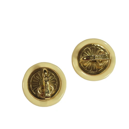 Vintage Trifary Round Clip On Earrings Beige Gold Tone - photo 2
