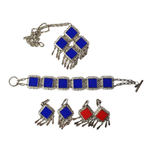 Vintage Celebrity NY Blue/Red Silver Tone Set Pendant Bracelet E