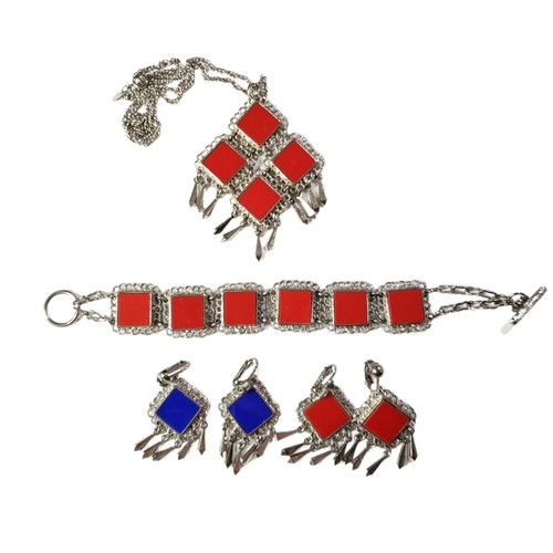 Vintage Celebrity NY Blue/Red Silver Tone Set Pendant Bracelet E - photo 2