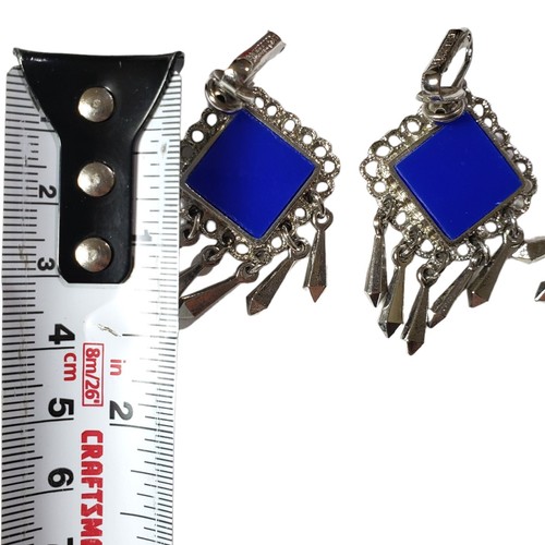 Vintage Celebrity NY Blue/Red Silver Tone Set Pendant Bracelet E - photo 3