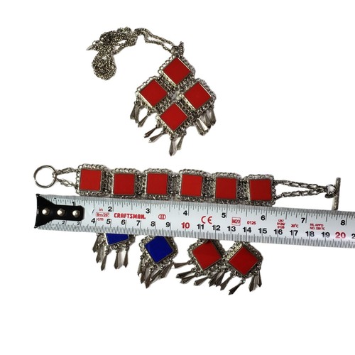 Vintage Celebrity NY Blue/Red Silver Tone Set Pendant Bracelet E - photo 4