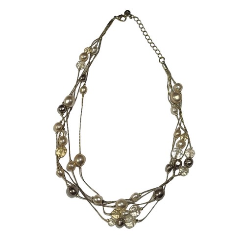 Liz Claiborne Faux Pearl Gold Tone Link Choker Necklace