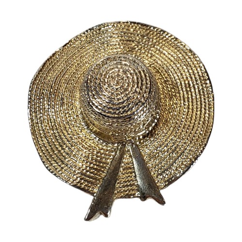 Vintage Signed Michele Lynn Gold Tone Hat Brooch