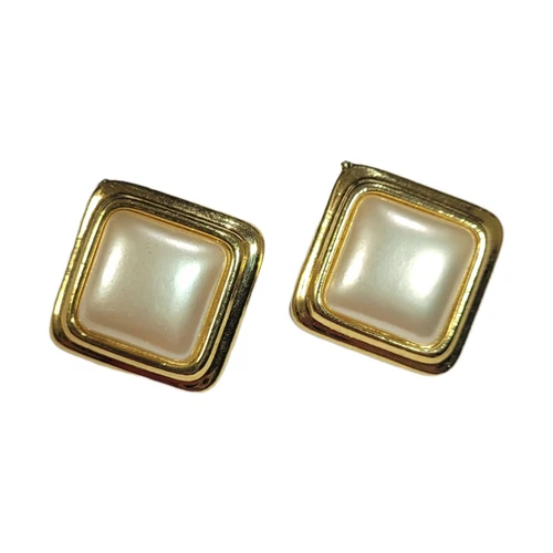 Vintage Liz Claiborne Clip Earrings Faux Pearl Square