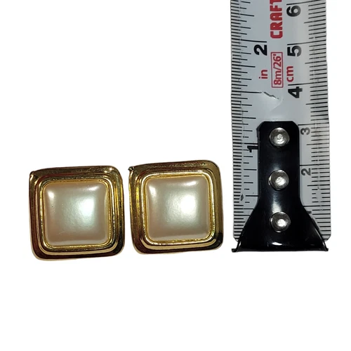 Vintage Liz Claiborne Clip Earrings Faux Pearl Square - photo 4
