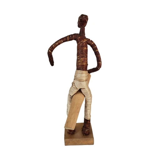 Vintage African Drumming Man Figure - Handmade Wood & Reed - photo 4