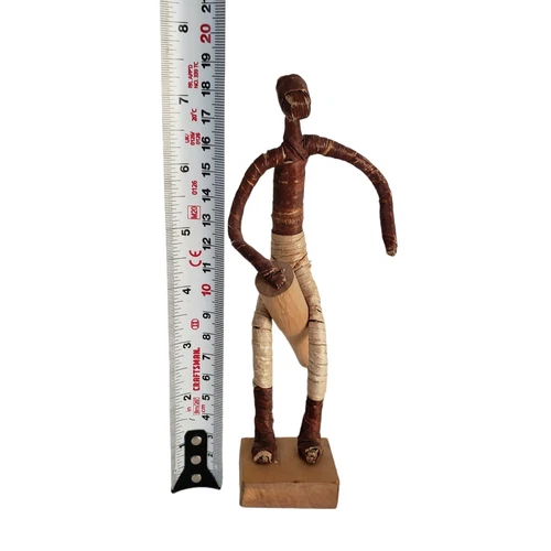 Vintage African Drumming Man Figure - Handmade Wood & Reed - photo 5