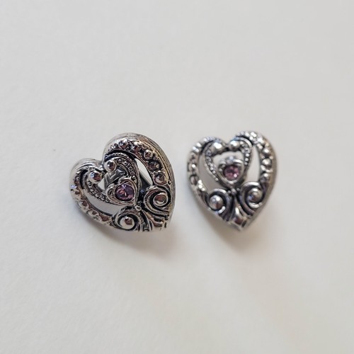 AVON Silver Tone Victorian Marcasite Heart Pink Rhinestone Clip - photo 3