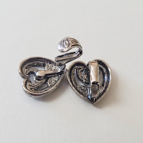 AVON Silver Tone Victorian Marcasite Heart Pink Rhinestone Clip - photo 4