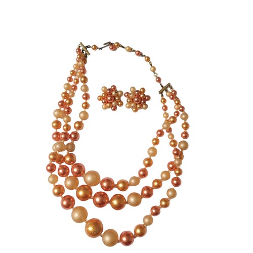 Vintage 3-Strand Plastic Glass Bead Bib Choker Necklace