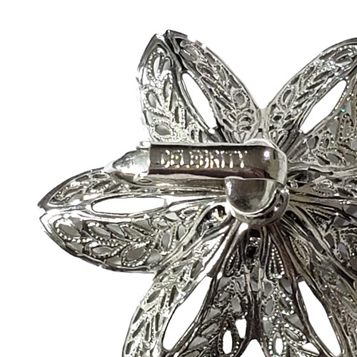 Vintage Celebrity NY Large Flowers Clip on Earrings Silver Tone - photo 3
