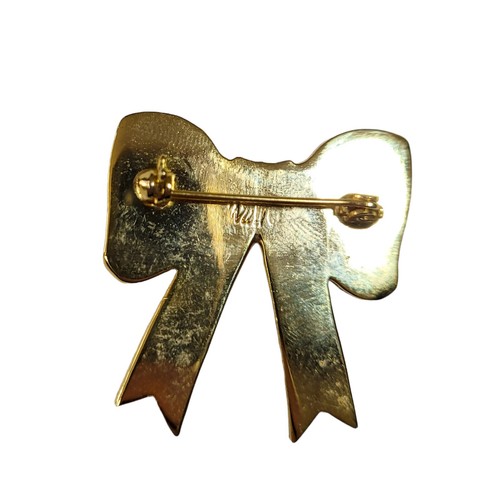 Vintage HTF Estate Pink Bow Brooch Pin Signed gold tone - photo 2