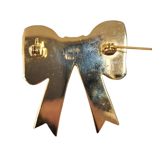 Vintage HTF Estate Pink Bow Brooch Pin Signed gold tone - photo 3