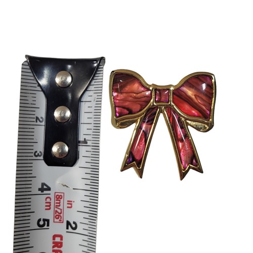 Vintage HTF Estate Pink Bow Brooch Pin Signed gold tone - photo 4