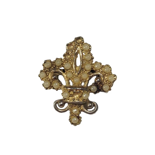 Antique Pearl Fleur de Lys Pin Brooch (4 pearls missing)
