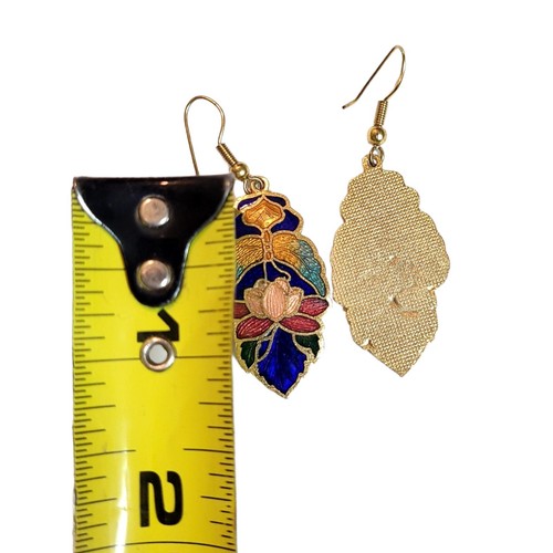 Vintage Cloisonne Enamel Flower Floral Pierced Hook Earrings - photo 3
