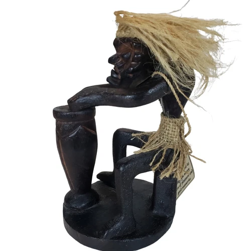 Wooden Drumming Man Tiki Tribal Figurine - Hand Carved - photo 2