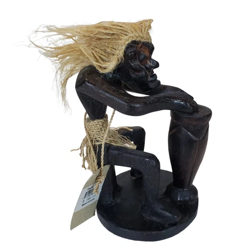 Wooden Drumming Man Tiki Tribal Figurine - Hand Carved - photo 3