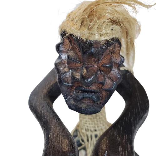 Wooden Drumming Man Tiki Tribal Figurine - Hand Carved - photo 4