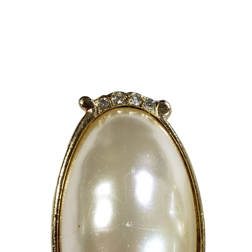 Vintage Bulky Clip On Earrings Pearl? Gold Tone - photo 3