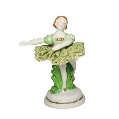 Vintage Japan Porcelain Lace Green Ballerina Figurine