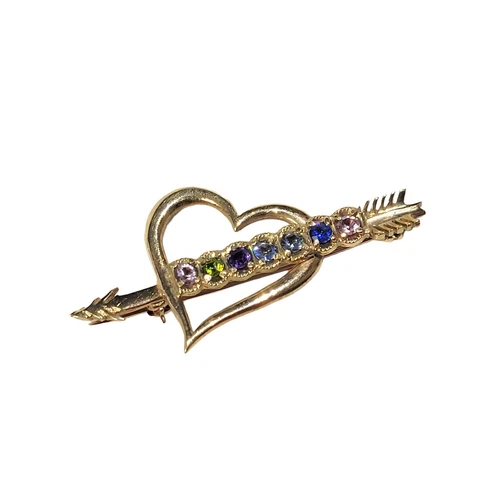 Vintage Arrow Double Heart Brooch