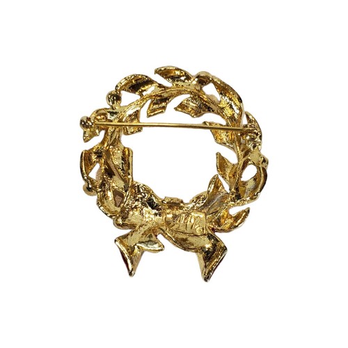 Vintage Gold Tone Christmas Wreath Brooch Pin - photo 2