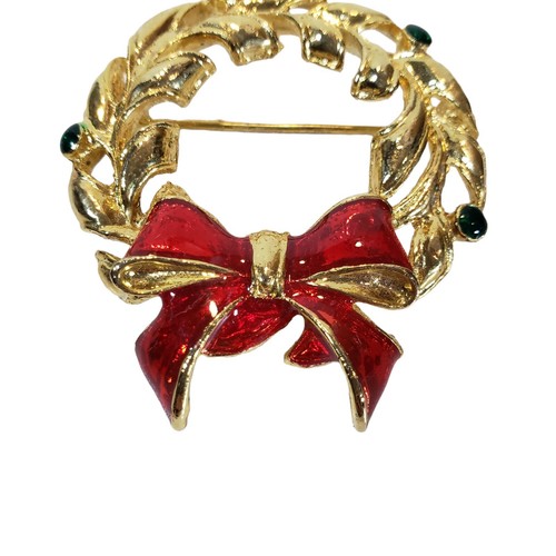 Vintage Gold Tone Christmas Wreath Brooch Pin - photo 5