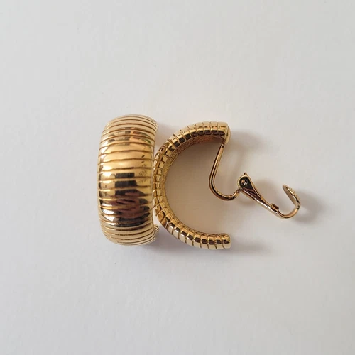 Vintage Park Lane Gold Tone Ribbed Hoops Necklace Bracelet & Cli - photo 2
