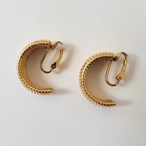 Vintage Park Lane Gold Tone Ribbed Hoops Necklace Bracelet & Cli - photo 3