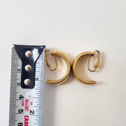 Vintage Park Lane Gold Tone Ribbed Hoops Necklace Bracelet & Cli - photo 5