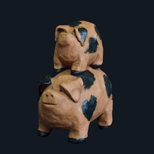Vintage Pig Mom and Piglet Clay Pottery Figurine - photo 2
