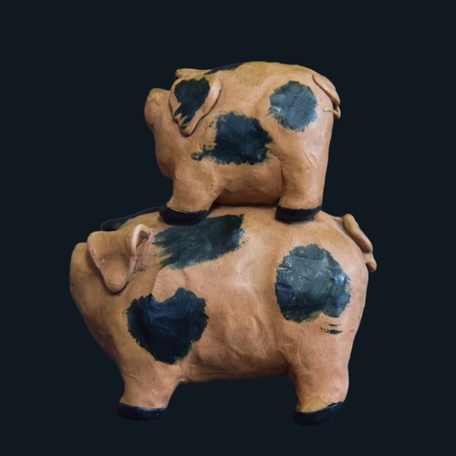 Vintage Pig Mom and Piglet Clay Pottery Figurine - photo 3