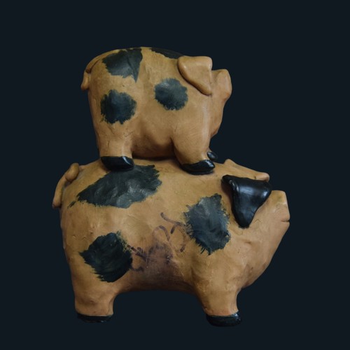Vintage Pig Mom and Piglet Clay Pottery Figurine - photo 4