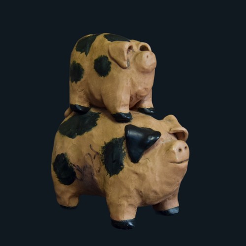 Vintage Pig Mom and Piglet Clay Pottery Figurine - photo 5