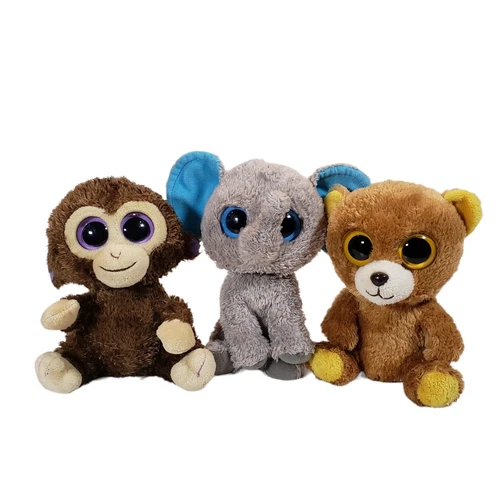 Set of 3 Ty Beanie Boos: Peanut Elephant, Honey Bear, Coconut Mo
