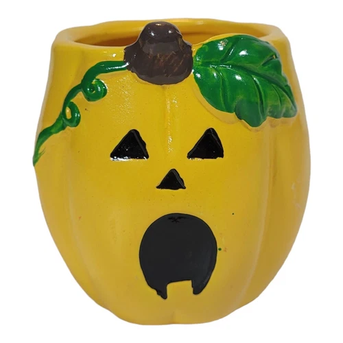 Vintage Bloom Rite Halloween Pumpkin Ceramic Planter