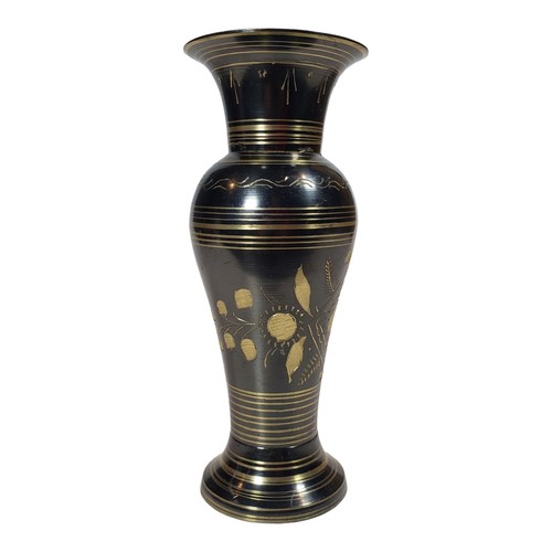 Vintage Handmade Solid Black Brass Floral Vase