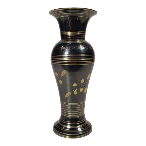 Vintage Handmade Solid Black Brass Floral Vase - photo 2