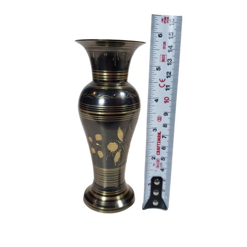 Vintage Handmade Solid Black Brass Floral Vase - photo 5