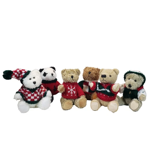 6 Vintage HugFun Christmas Teddy Bears with Hand-knitted Sweater